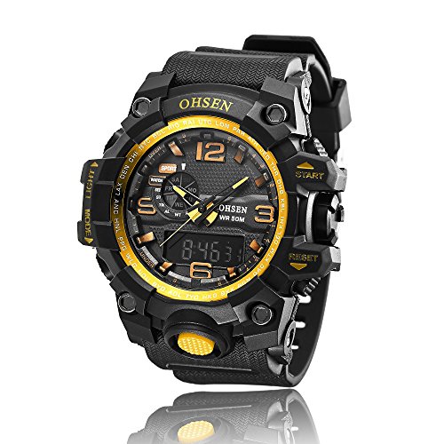 Ad1606 ohsen mens analog digital dual timezone stainless steel qu…