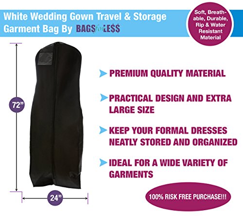 Bags for Less Wedding Gown Travel & Storage Garment Bag Soft, Breathable, Durable, Rip & Water Resistant Material