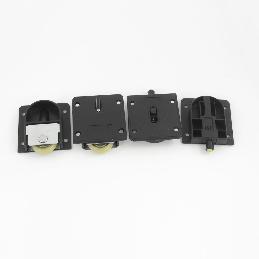 sourcingmap 2 Set Wardrobe Component Black Plastic Plate 25mm Dia Wheel Sliding Door Roller