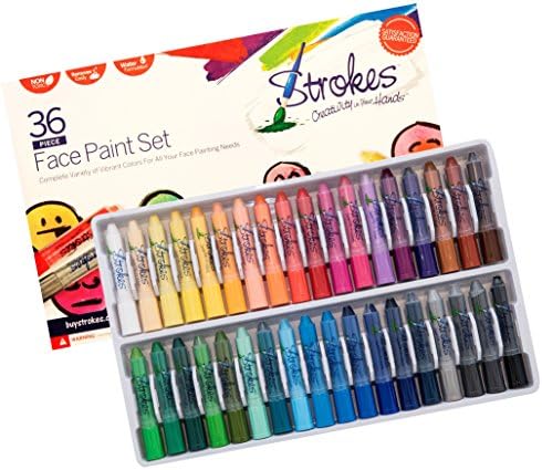 Strokes Art Supplies Face Paint Set 36 Vibrant Colors | Conforms To US Cosmetic Safety Standards | Vibrant and Neon Colors | Removes With Water | Crayon Style For Easy Clean Application