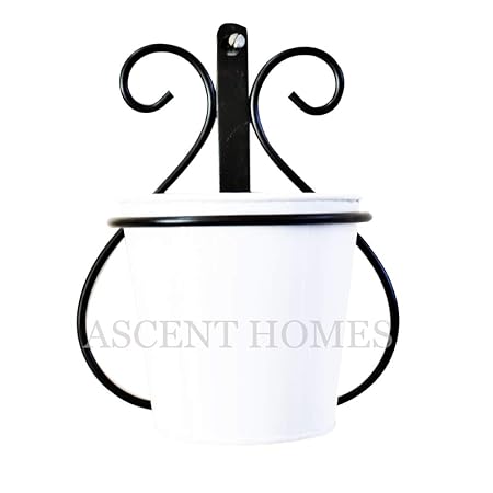 Ascent homes Wall Mount Metal Planter Stand with Round Galvanized Bucket (White)