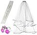 Xline Bride Bachelorette Party favors By Naughty Bachelorette SET White Veil Lace Bride to Be Sash Double Ribbon Cascade Bridal Wedding Veil with Comb and Fun Gold Glasses