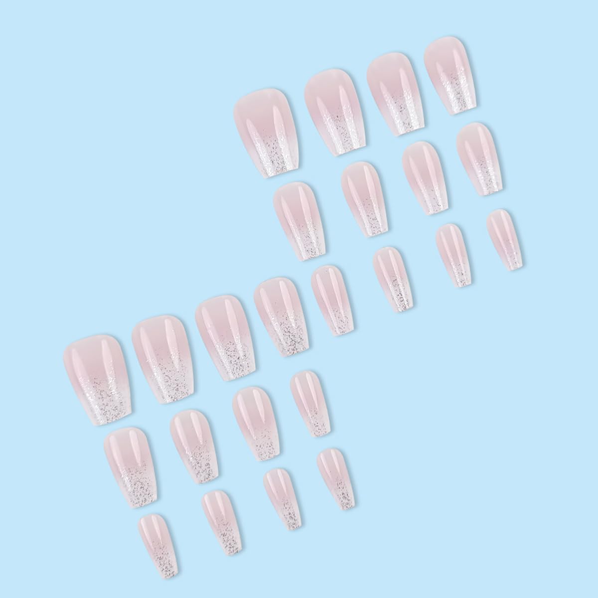 24pcs French Tip Press on Nails Short Square Pink Fake Nails with Glitter Design Glue on Nails Gradient False Nails Supplies Full Cover Glossy Acrylic Nails for Women Girl - Image 4