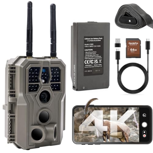 GardePro E8 2.0 Pro 4K Wildkamera WLAN mit 7800mAh Akku und 64GB SD Karte, 50 Meter lokale WLAN-Reichweite, 64MP Wildkamera mit Handyübertragung App,