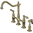 Kingston Brass KS1273ALBS Heritage 8-Inch Kitchen Bridge Faucet with Brass Sprayer, Antique Brass