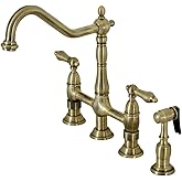 Kingston Brass KS1273ALBS Heritage 8-Inch Kitchen Bridge Faucet with Brass Sprayer, Antique Brass