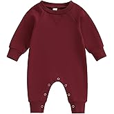 Lukivech Newborn Infant Baby Boy Girl Clothes Solid Color Long Sleeve Romper Jumpsuit One Piece Bodysuit Fall Winter Outfit