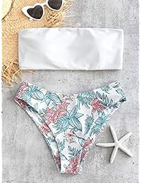 ZAFUL traje de baño de dos piezas sin tirantes para dama con diseño floral de corte alto