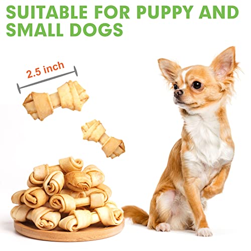 MON2SUN Dog Rawhide Knot Bones Small Rawhide Bones Mini Dog Chews Chicken Flavour 2.5 Inch 60