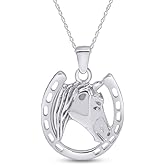 Jewel Zone US 14k Gold Over Sterling Silver Horse face and Horseshoe Pendant Necklace Charm