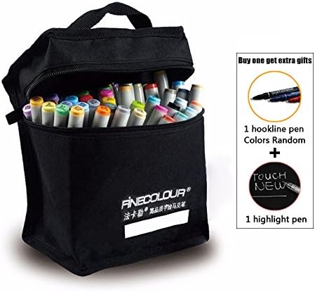 FINECOLOUR 48 72 160 Colors Dual Brush Markers Alcohol Based Ink Artist's Pens with Storage Bag + 1 Highlight Pen + 1 Hookline Pen for Painting Drawing Sketching (Animation 72 colors)
