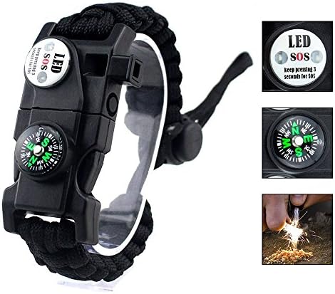 JCT GIFT Survival Bracelet Kit Adjustable 20 in 1 Multifunctional 550 Paracord Bracelets Wilderness Survival-Kit For Hiking/Camping Boating Emergency Outdoor Activities