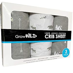 GROW WILD Crib Sheets for Boys, Fitted Grey Baby Crib Sheets Boy (3 Pack), Woodland Crib Sheets Neutral, Toddler Bed…