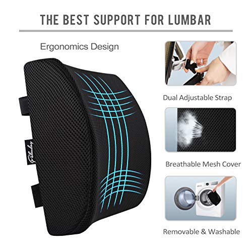 Premium Back Cushion for Office Chair, Car, Wheelchair - Memory Foam Lumbar Support Pillow with Breathable 3D Mesh Cover Adjustable Straps Black