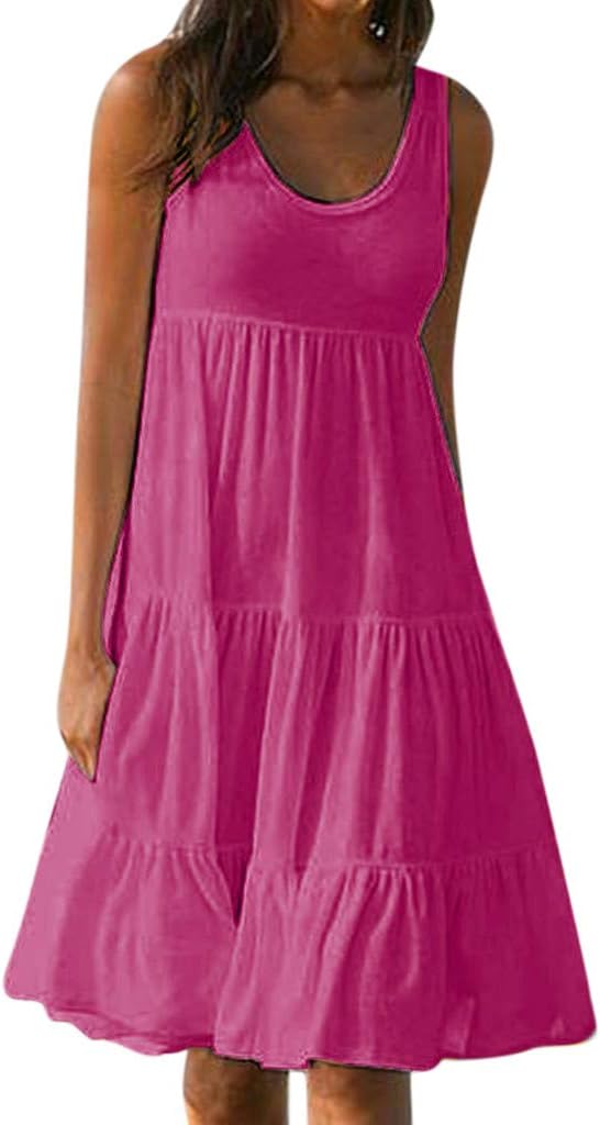 Women's Casual Bohemian Sleeveless Printed Tiered Knee Length Dress Party Dress Skirt