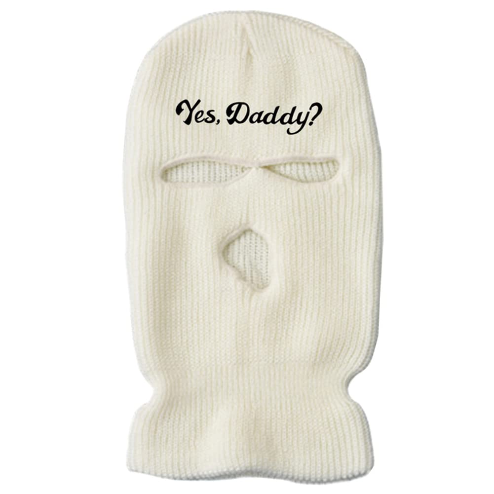 3 Hole Ski Mask Yes Daddy Full Face Balaclava Winter Warmer Outdoor Sports for Men Women White