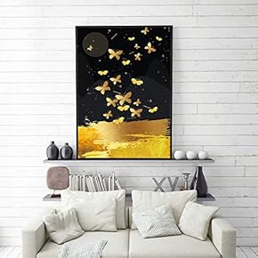 Framed Canvas Home Artwork Decoration Golden Abstract Style Canvas Wall Art for Living Room, Bedroom - 16x24 inches