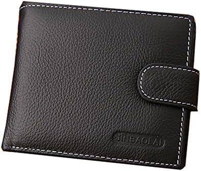 MXCZ Men's Genuine Leather Wallet Slim Flip-out short paragraph retro zipper buckle wallet new wallet pocket (Black)