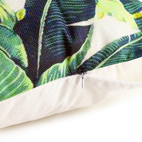 Johouse 4 PCS Tropical Leaves Pillow Covers, Cotton Linen Decorative Summer Green Leaf Throw Cushion Cover for Sofa Bed Car Couch and Summer Party Favor,18x18inch