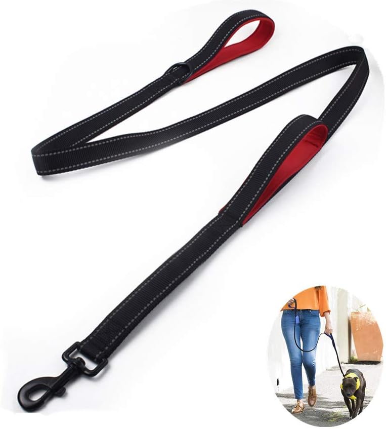 Yih Vane Double Handle Dog Leash, 4.9ft Nylon Reflective Dog Lead with Padded Handles for Small to Medium Dogs - Red