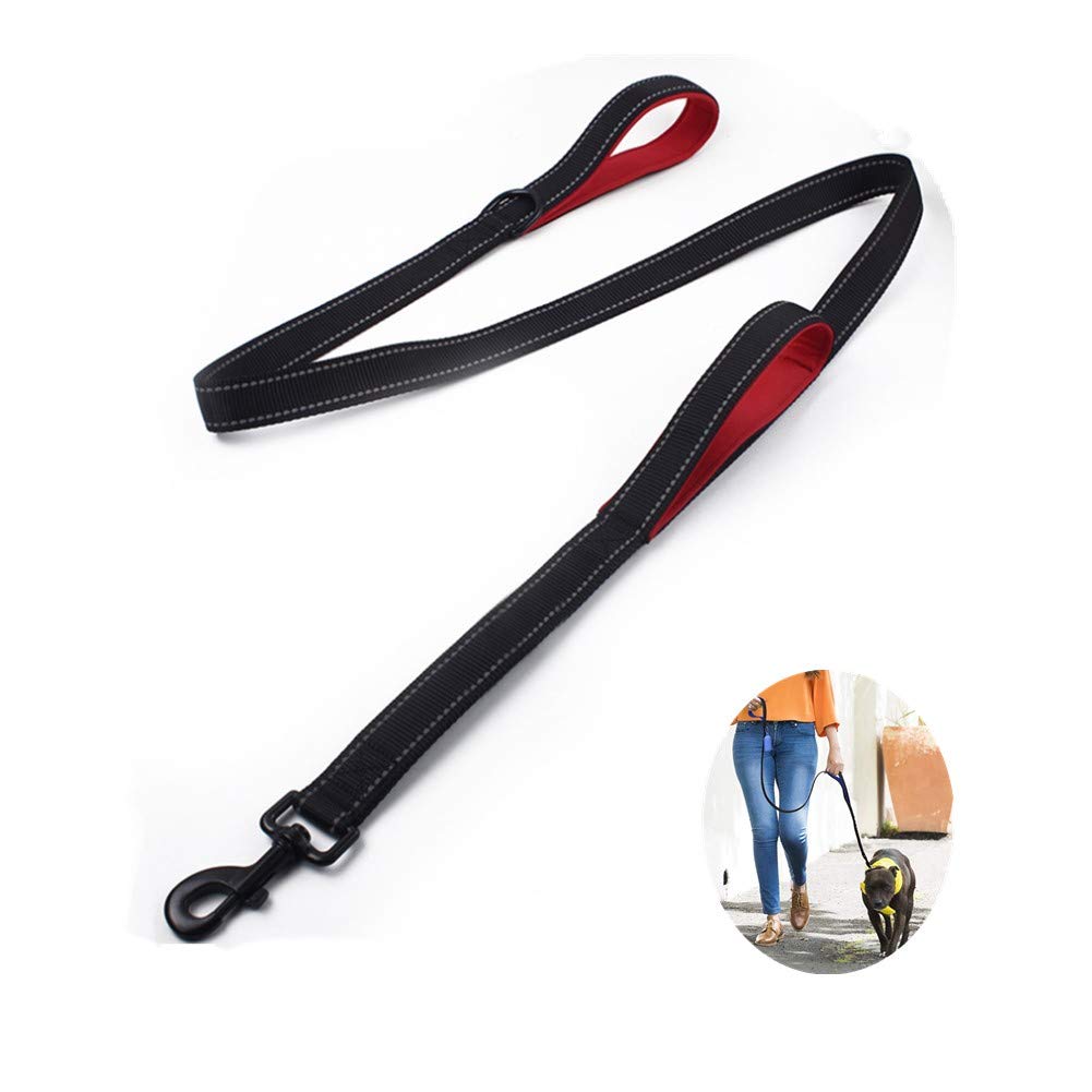Yih Vane Double Handle Dog Leash, 4.9ft Nylon Reflective Dog Lead with Padded Handles for Small to Medium Dogs - Red