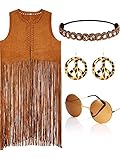 WILLBOND Women Hippie Costume Fringe Vest Faux