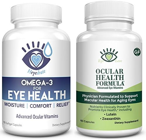 Ocular Health Formula and Heyedrate Omega 3 by Eye Love | AREDS 2 Formula Packed with Lutein and Fish Oil for Healthy Eyes | Optometrist Developed for Complete Eye, Macula and Retina Support
