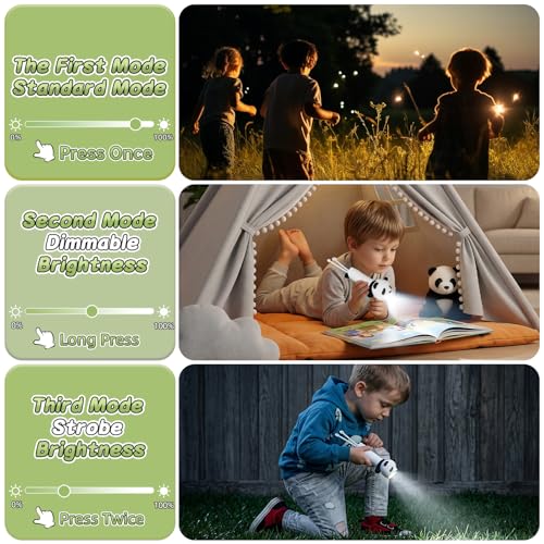 LOVERUIS Kid Rechargeable LED Flashlight, LED Flashlight for Boys and Girls, Funny Flashlight Suitable for Camping and Outdoor Exploring, Birthday Gift (Torch Panda)