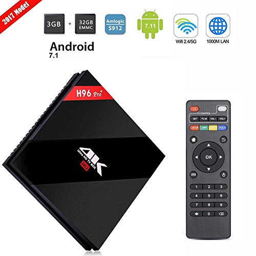 TV Box Android 7.1 H96 Pro Plus Smart TV Box 3gb/32gb Amlogic S912 Octa Core 1000M LAN 3D 4K Set Top Box 2017 Model Streaming Player with Dual WIFI 2.4GHz/5GHz Bluetooth 4.1