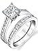 Sterling Silver Princess Cut Bridal Set Engagement Wedding Ring Bands With Cubic Zirconia
