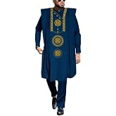 African Mens Clothing Sets Traditional Embroidery Agbada Robe Suits 3 Piece Set Dashiki Outfit Attire
