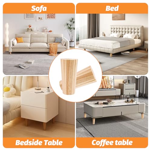 Aixxikum 4 Pieces Solid Wood Furniture Legs, 12 cm Replacement Legs for Sofa, for Mounting Plates and Screws for Sofa Bed, Shelf, TV, Wardrobe, Chair, Armchair