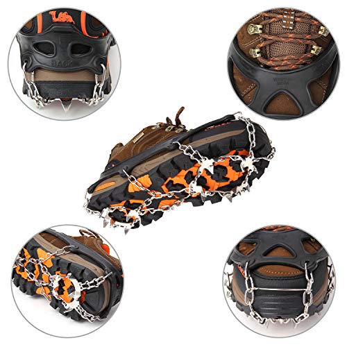 Vdealen Crampons for Shoes, 19 Teeth Stainless Steel Anti-Slip Traction Ice Cleats, Slip-Resistant Snow Ice Spikes,Crampons,Ice Snow Grips for Walking on Ice Snow (Black, L(41-44))