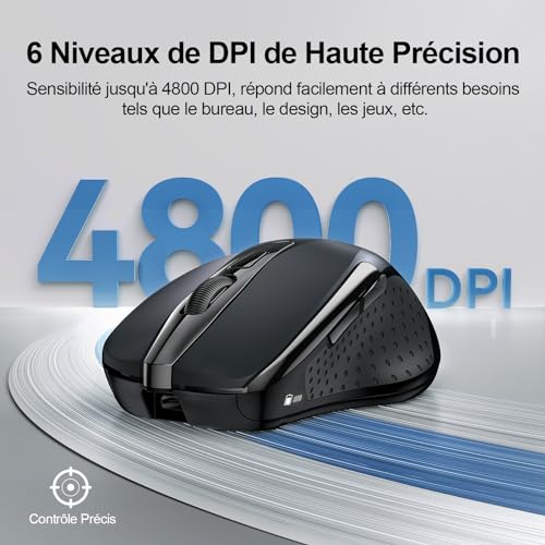 TECKNET Bluetooth Mouse, Wireless Rechargeable Silent Mouse 3 Modes (BT5.0/3.0+2.4G) 4800 DPI Ergonomic Mouse for Computers, Laptops, Mac, PC, Windows, Black