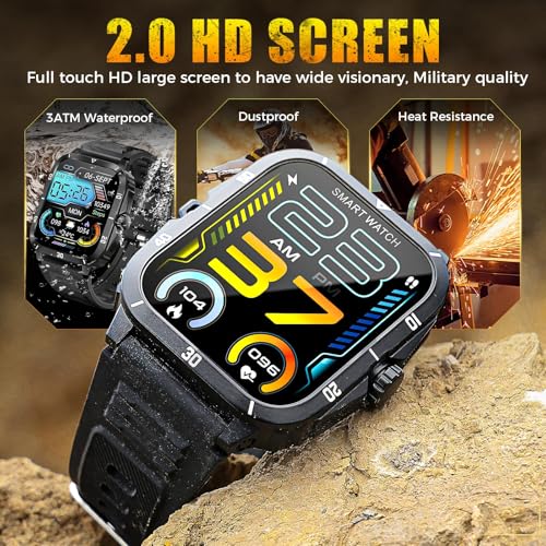 LBOYLOVE® Military Smart Watch for Men, Outdoor Waterproof Smart Watch, 1.96'' Big Screen, Answer Call, Fitness Track, Blood Oxygen, Heart Rate and Sleep Monitor, for iPhone and Android Phones