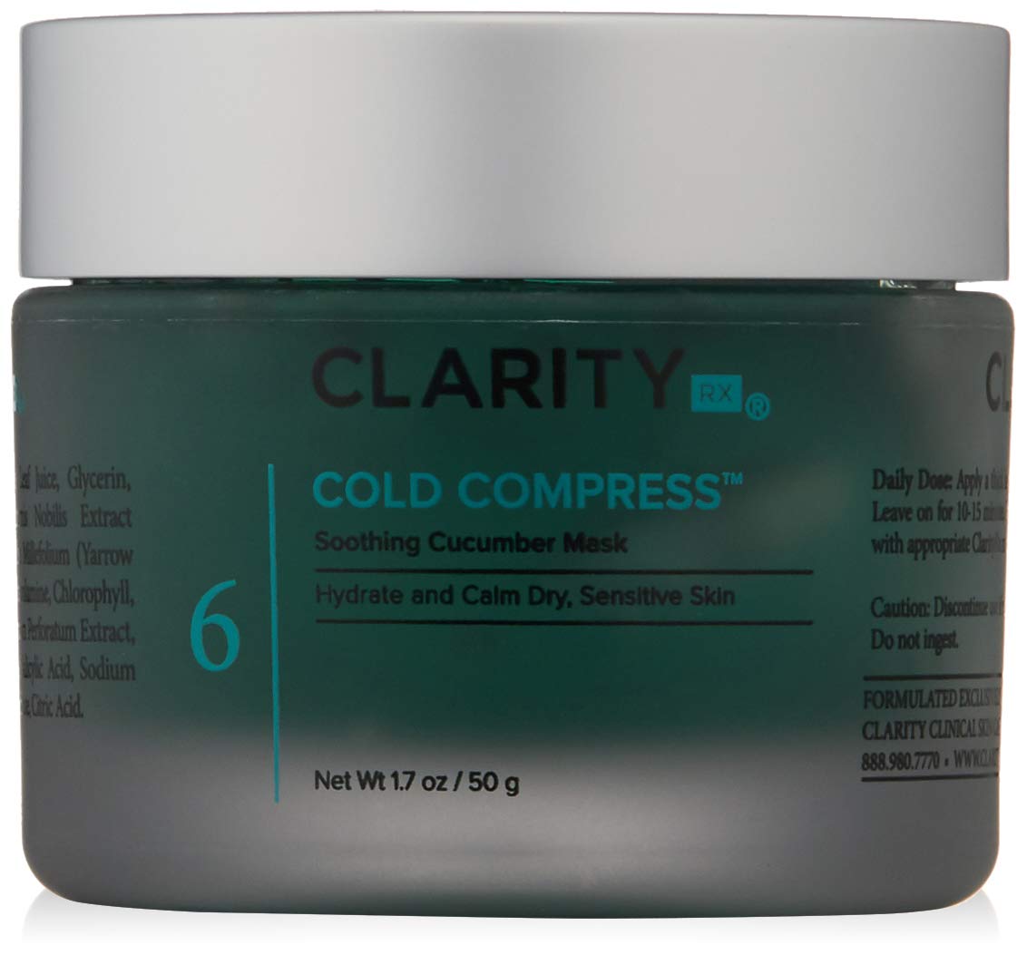 ClarityRx Cold Compress Soothing Cucumber Mask , Cooling and Calming Gel Face Mask for Sensitive Skin , Aids with Skin Redness and Rosacea, 1.7 oz