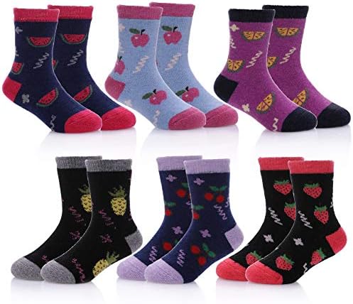 LongGe Kids Girls Boys Wool Socks Children Toddler Cute Animal Soft Thick Winter Warm Crew Socks 6 Pairs