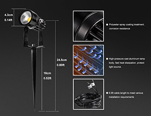 4 Pack Outdoor Landscape Spotlight IP65 Waterproof LED Lighting, Greenclick 12V Low Voltage 6.5ft Cable Garden Lights Waterproof decking lights with Spike Stand for Garden, Yard, Pathway, Lawn