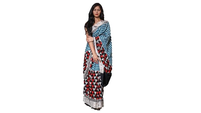 Cotton Hand Block Printed Saree Multicoloured