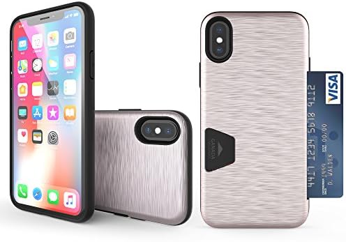 iPhone X Case, Molan Cano [Crazy Bumper] Dual Layer PU Case Wallet Cover with 1 Card Slot for Apple iPhone X - Metallic Rose Gold