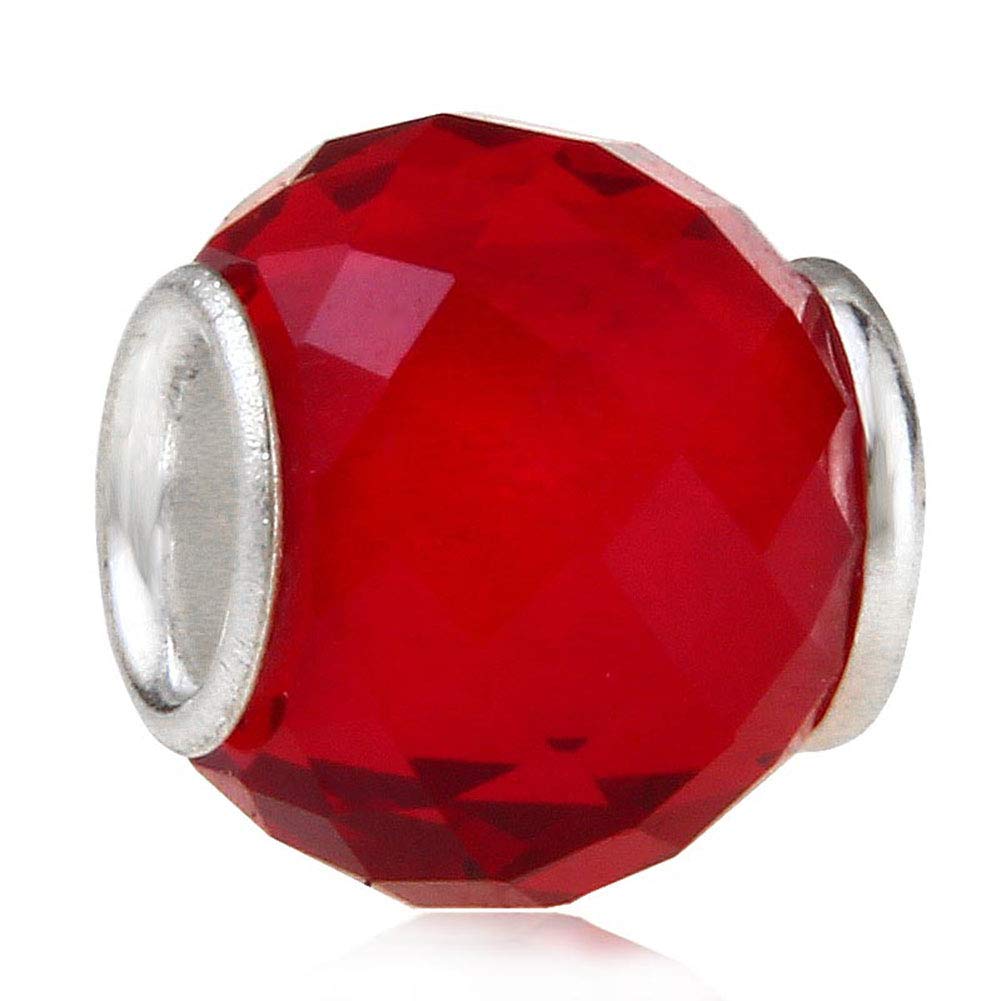 925 Sterling Silver Murano Lampwork Glass Charm Birthstone Charm Birthday Charm Anniversary Charm for Pandora Charm Bracelet … (Red)