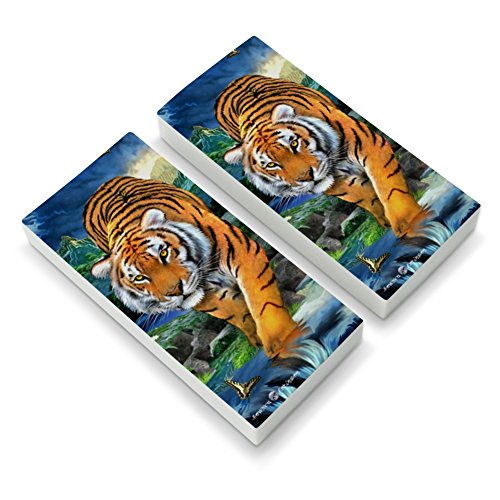 Tiger Stalking at Sunset Butterflies Eraser Set of 2