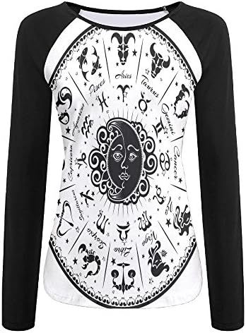 Weiding Minimalist Rounded Symbols Mystical Outer Space Effects on Character Women's Stretchy Long Sleeve Raglan Tshirt XL