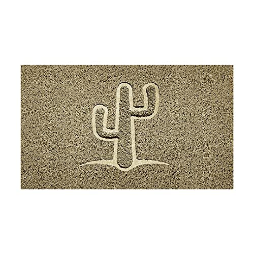 Nicoman Embossed Spaghetti Door Mat Dirt-Trapper Jet-Washable Doormat 70x43cm (Beige, CACTUS Shape) - Use Indoor or Sheltered Outdoor