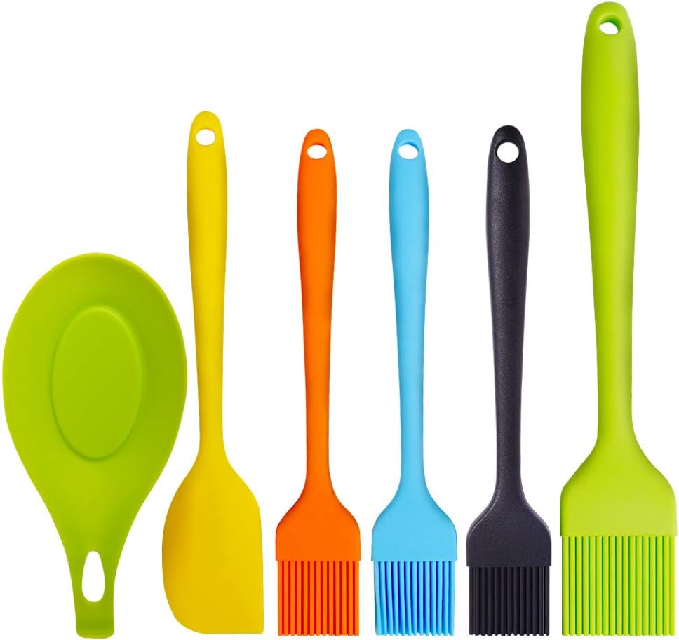 Topsome Basting Brush Silicone Heat Resistant BPA Free Pastry Brushes with Spatula for BBQ Grill Barbeque & Kitchen Baking Set Oil Brushes Soft Bristles Long Handle (6 Pack) with Storage Bag