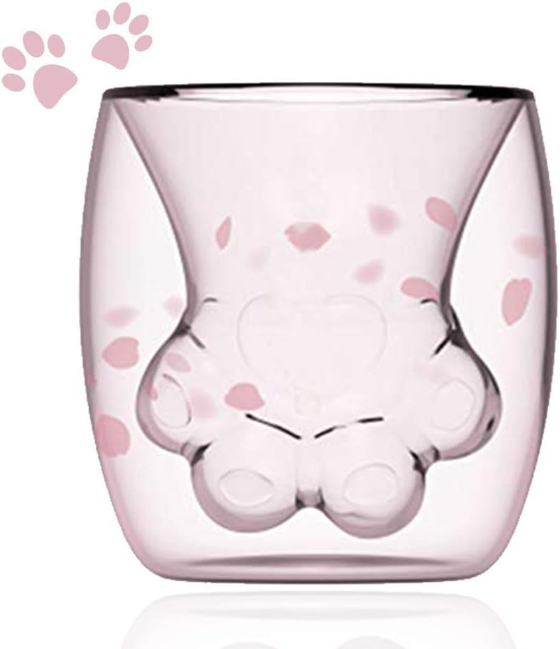 Cat Paw Mug, Cat-Claw Coffee Mug, 2019 Newest Cat Foot Cup Sakura 6oz Pink Double Wall Glass Mug, Novelty Gift for Friends and Girlfriends