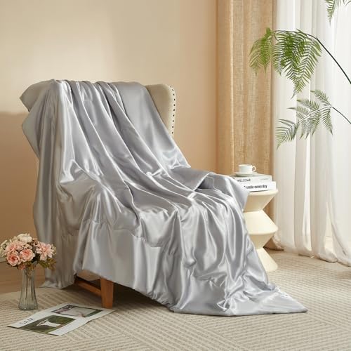 51fxUXZMS L Luofanfei Kuscheldecke Wohndecke 220X240 Grau Hellgrau Satin Glänzend Decke Kühlend Satindecke Bettüberwurf Glanzsatin Couchdecke Tagesdecke Sofadecke Blanket Für Sofa Überwurf Bett Schlafzimmer Büro