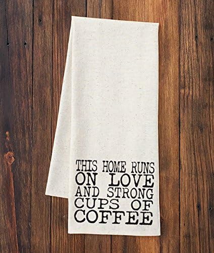 Tea Towel - This Home Runs on Love and Strong Cups of Coffee - Screen Printed