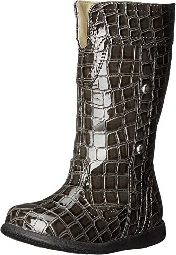 W6YZ Baby Girl's Cato (Toddler/Little Kid) Gray Croc Patent Flat