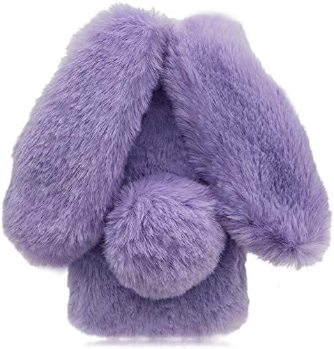 iPhone 12 Mini 5.4" Case for Girls Glitter Gems Plush Bunny Ears Cute Cover Soft Silicone Fluffy Warm Winter Back Case Lovely Rabbit Shockproof Protective Cover for iPhone 12 Mini 5.4" - Purple — image 1
